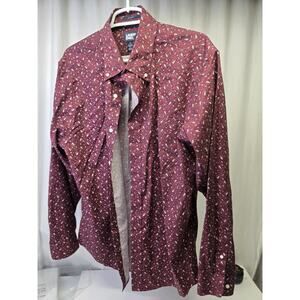Lands’ End Mens Button Down Shirt, Burgundy With Paisley Pattern, Mens Large